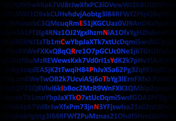 Conceito de criptografia - letras desencriptadas vermelhas — Fotografia de Stock