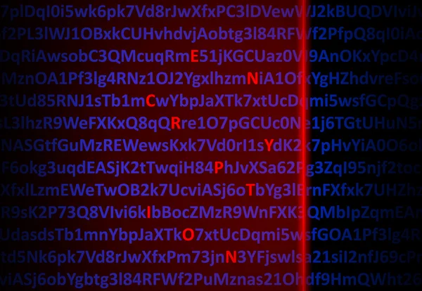 Şifreleme kavramı - kırmızı lazer harflerin şifresini çözme — Stok fotoğraf