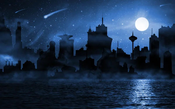 Escena nocturna del horizonte de la ciudad — Foto de Stock