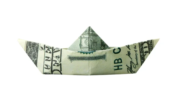 Origami člun složen z 100 dolarů bankovek — Stock fotografie