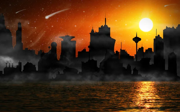 Scène nocturne de la ville skyline — Photo