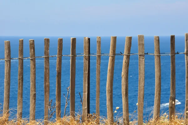 Fából készült kerítés a vízparton — Stock Fotó