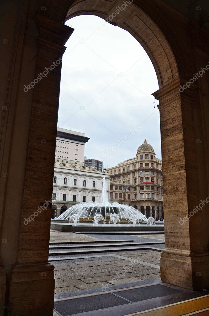 Fountain in De Ferrari square in Genova, Italy