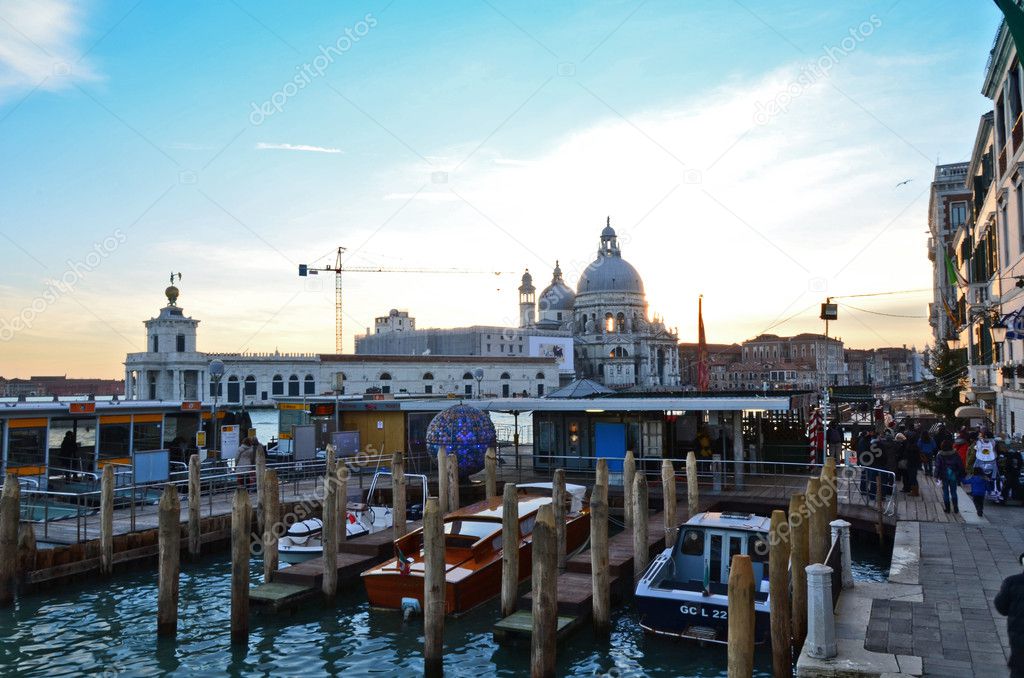 View of the Basilica Santa Maria della Salute in background of the port.