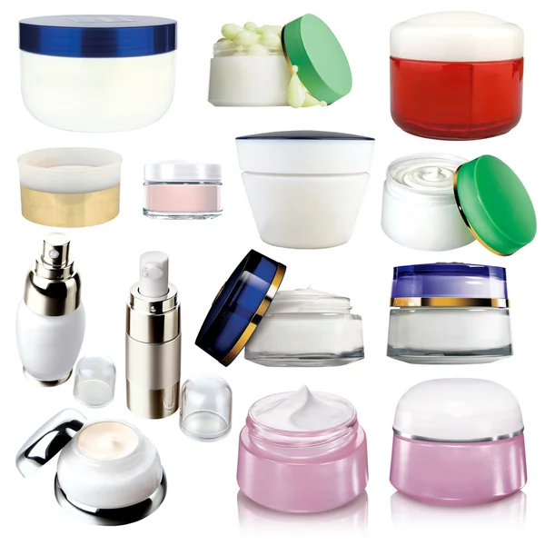 Crema cosmética - diferentes paquetes aislados en blanco — Foto de Stock