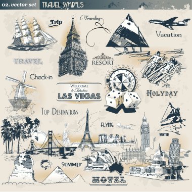 Vintage travel symbols clipart