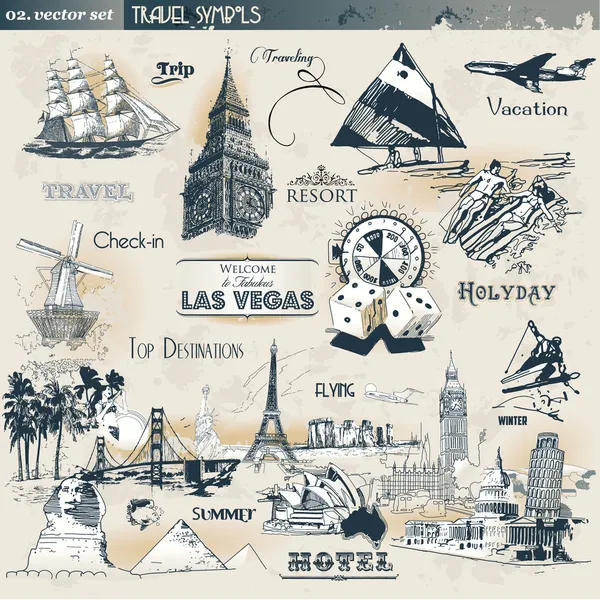 Symboles de voyage vintage — Image vectorielle