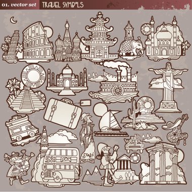 Vintage travel symbols clipart