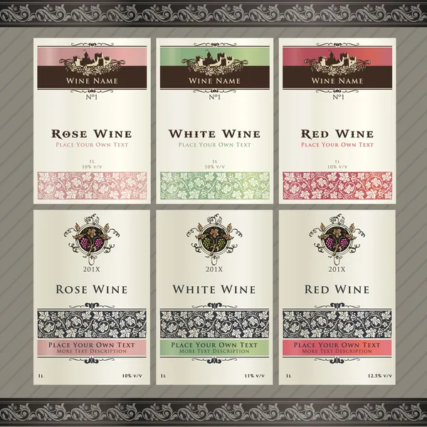 Набор шаблонов винных этикеток — стоковый вектор
