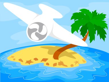 Airplane over a tropical island clipart