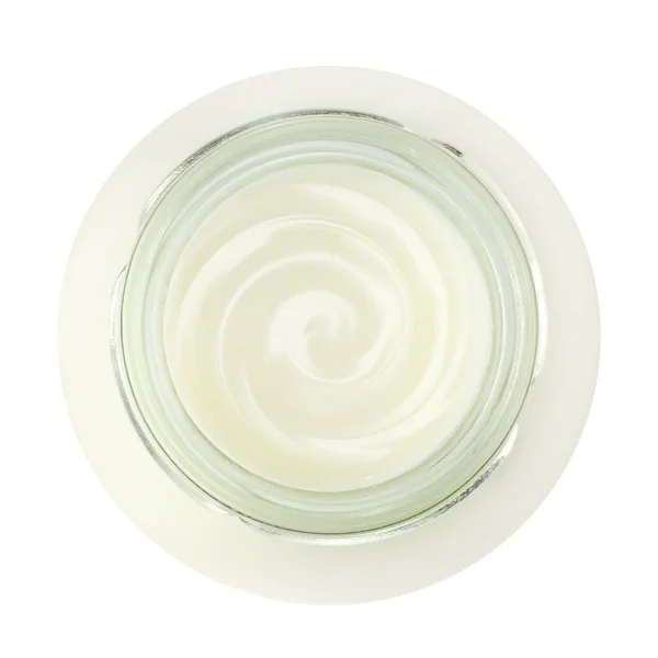 Burk av färsk yoghurt, ovanifrån — Stockfoto