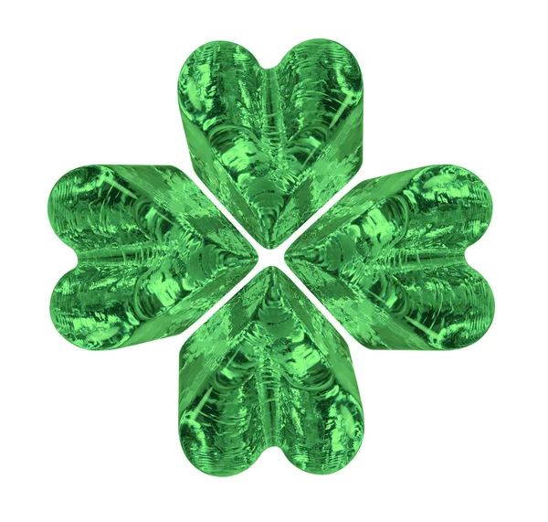 Trevo de cristal de quatro folhas verde — Fotografia de Stock