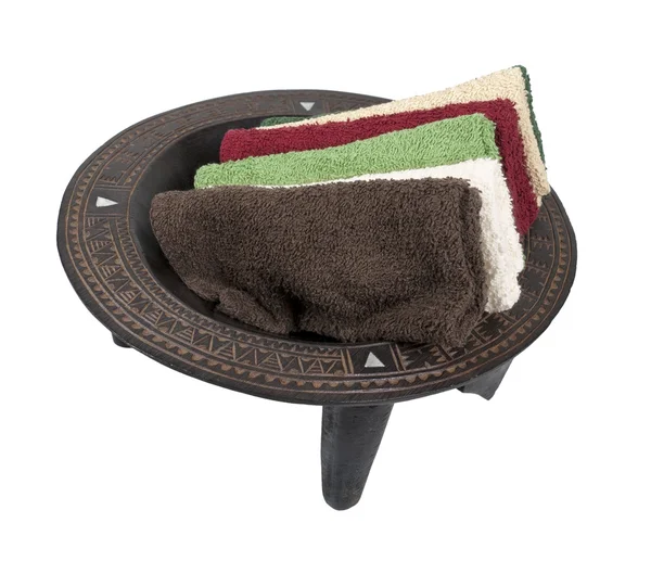 Earth Tone Towels in Wooden Bowl — Stock Photo, Image