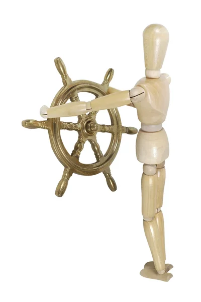 Model with Weathered Nautical Steering Wheel — Stock Photo, Image