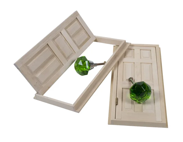 Drewniane drzwi i klamki kryształ — Zdjęcie stockowe
