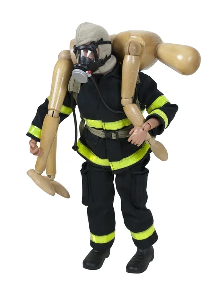Brandweerman uitvoering van een persoon aan veiligheid — Stockfoto