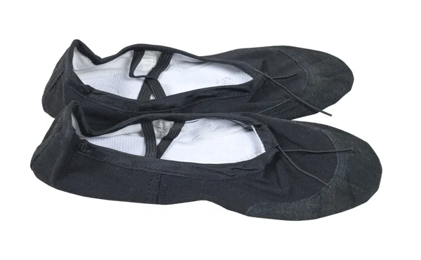 Vista laterale delle pantofole da balletto nere — Foto Stock