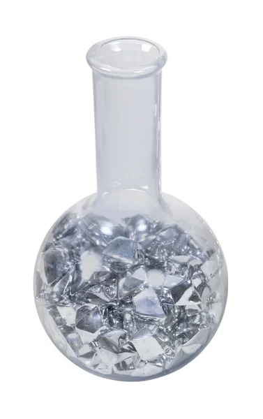 Vaso de precipitados lleno de misteriosa sustancia de plata —  Fotos de Stock