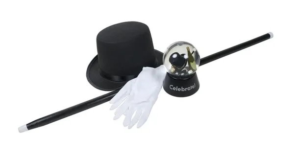 새 해 스노우 글로브 모자와 지팡이 — 스톡 사진