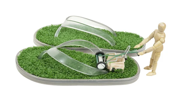 Mowing Grass Sandals — Stock Photo, Image