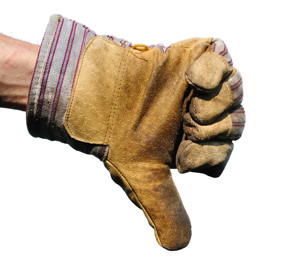 Trabalhador dando os polegares para baixo sinal — Fotografia de Stock