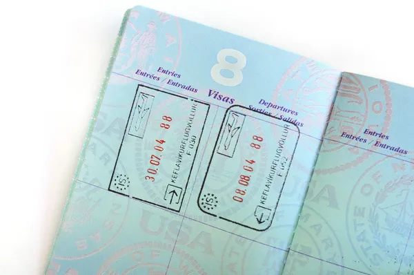 Znaczki wizowe w amerykańskim paszportem — Zdjęcie stockowe
