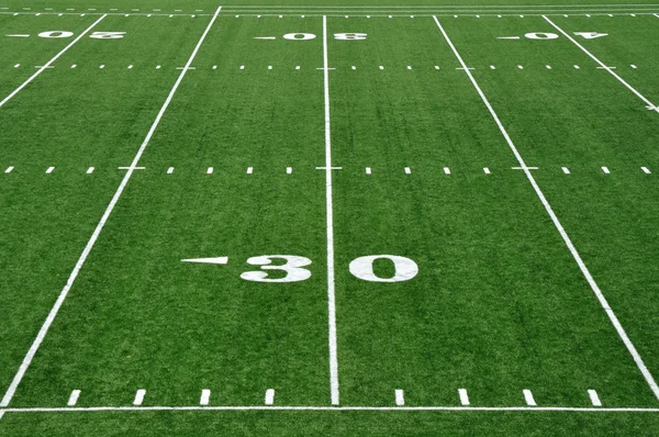 30-Yard-Linie auf amerikanischem Fußballplatz — Stockfoto
