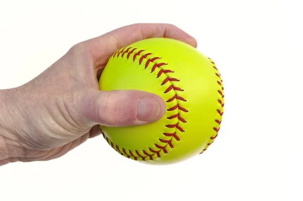 Spelaren som har en gul softball — Stockfoto