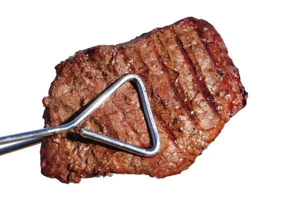 Pinze che tengono carne alla griglia Loin Top Sirloin Steak — Foto Stock