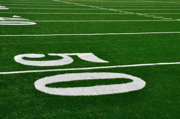 Fifty Yard Line on American Football Field — Stock Photo, Image
