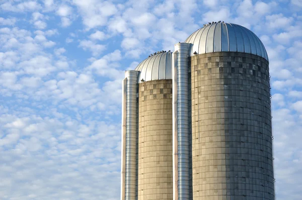 stock image Two Concrete Stave Silos