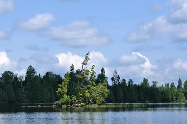 A távoli vadonban tó festői sziget — Stock Fotó