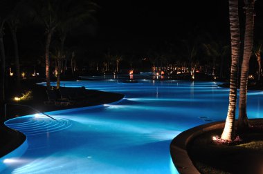 Tropical Resort Swimming Pool at Nighttime clipart