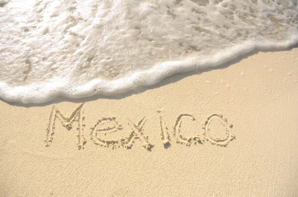 Mexico Written in Sand on Beach