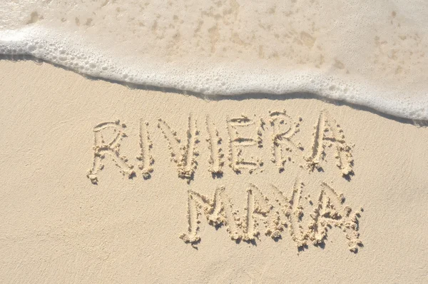 Riviera Maya Escrito en Arena en la Playa — Foto de Stock