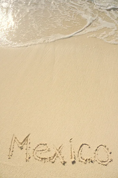 stock image Mexico Written in Sand on Beach