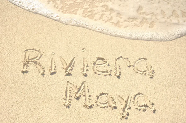 Riviera Maya in Sand am Strand geschrieben — Stockfoto