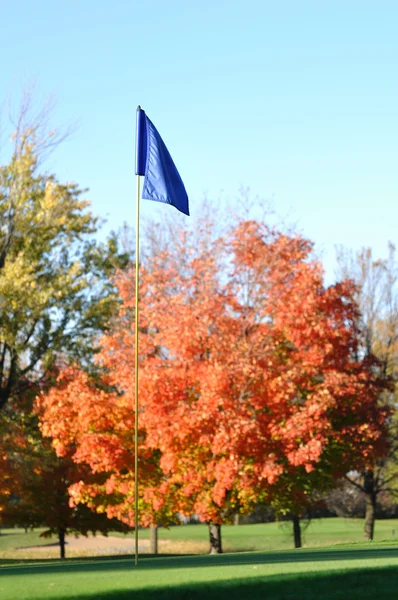 ゴルフ旗、ピンボール カラフルな秋の紅葉を — ストック写真