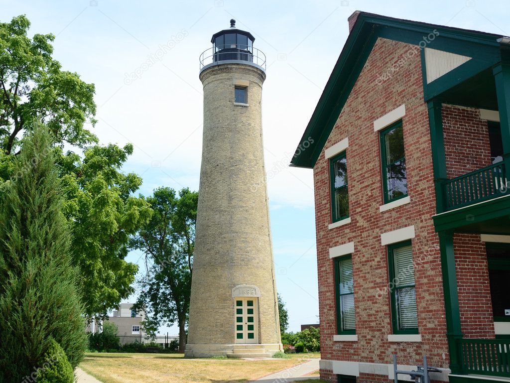 Old Tan Brick Lighthouse and Lightkeeper's House
