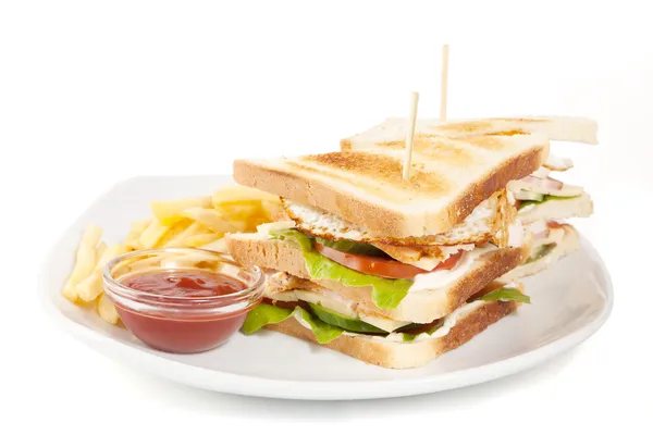 Club sandwitch and fries — Stock Photo, Image