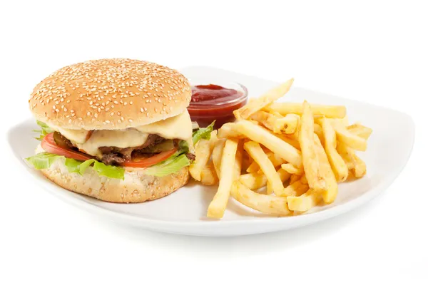 Hamburger aux frites Images De Stock Libres De Droits