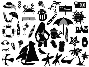 Beach icons on white background clipart