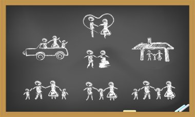 Doodle happy family on blackboard clipart