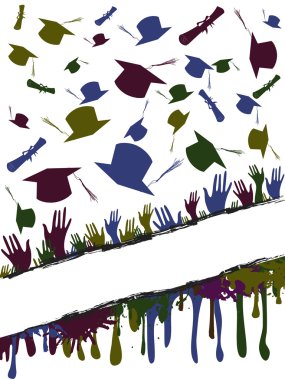 Grunge background illustration of a group of graduates tossing clipart
