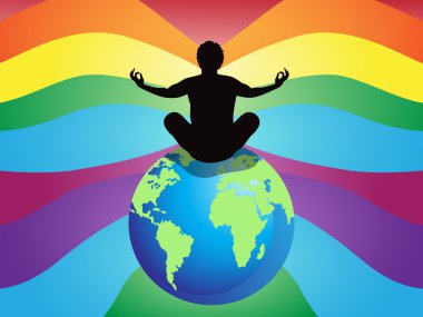 Man sitting on earth and doing meditation clipart