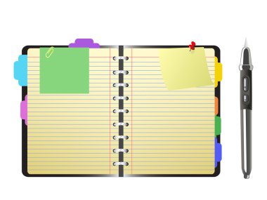 Open personal organizer and pen clipart