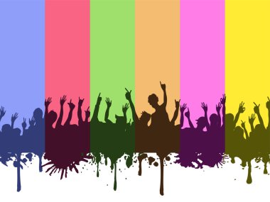 Rock crowds on rainbow background clipart