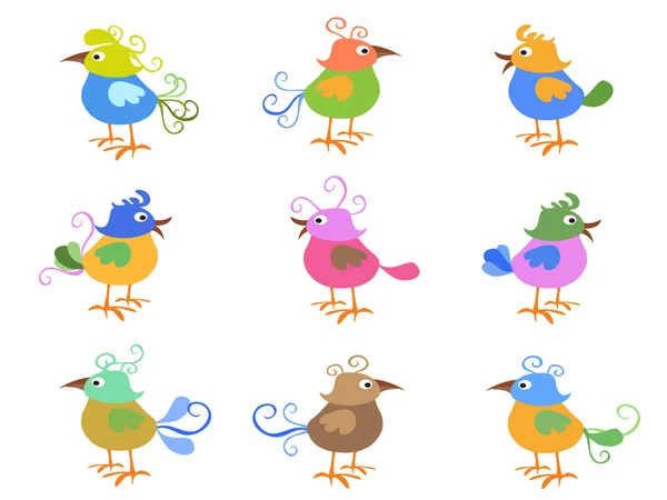 Pássaros de desenhos animados coloridos —  Vetores de Stock