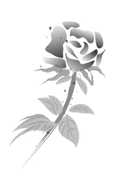 Λουλούδι τριαντάφυλλο - κινεζική ζωγραφική-μαύρο & λευκή έκδοση — Διανυσματικό Αρχείο