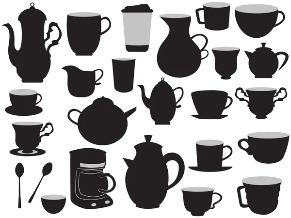 The set of coffee pots and cups — Stock Vector